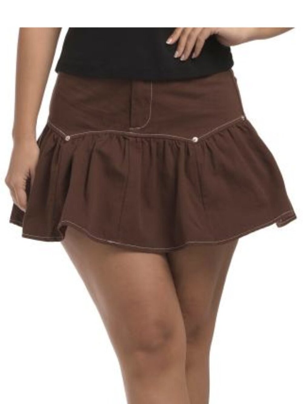Le Lis Brown Ruffle Mini Skirt with Stud Detail  M